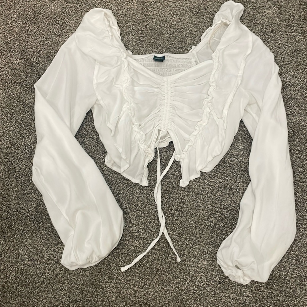 White Lace Up Top